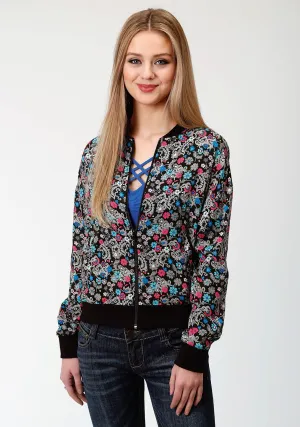 Roper Bomber Womens Black Rayon/Nylon Flower Print Jacket Timeless Design Roper Bomber Womens Black Rayon/Nylon Flower Print Jacket Simple Comfort Everyday Outdoor Enthusiast Vibrant