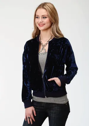 Roper Bomber Womens Navy Polyester Crushed Velvet Jacket Minimal Feel Roper Bomber Womens Navy Polyester Crushed Velvet Jacket Effortless Comfort