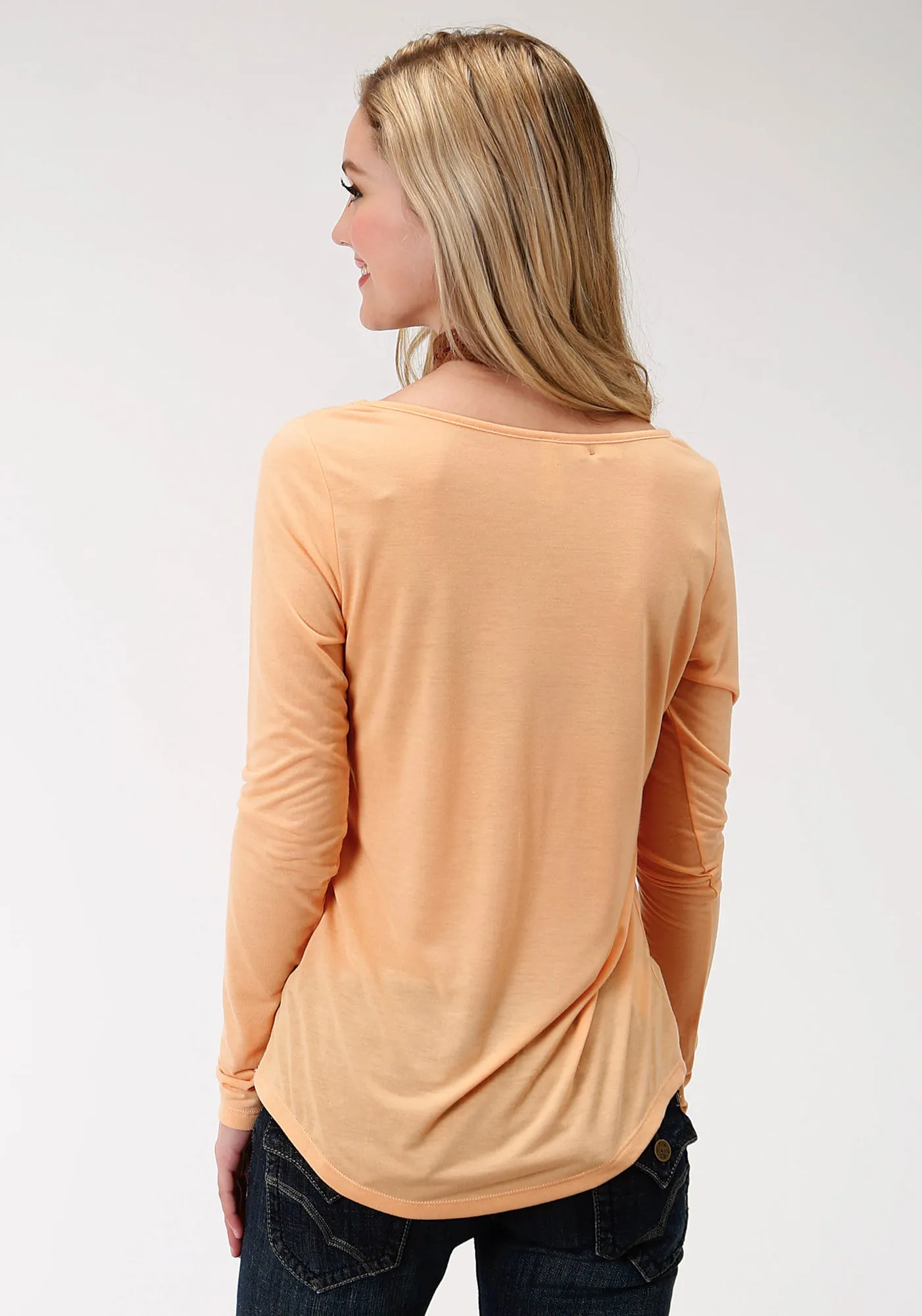 Roper Cutout Womens Gold Poly/Rayon Feather L/S T-Shirt Riveted Stress Points