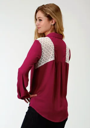 Roper Five Star Womens Wine Polyester Crepe L/S Blouse Flexible Feel Roper Five Star Womens Wine Polyester Crepe L/S Blouse Anti Fade Technology Creative Look Work Ready Lightweight