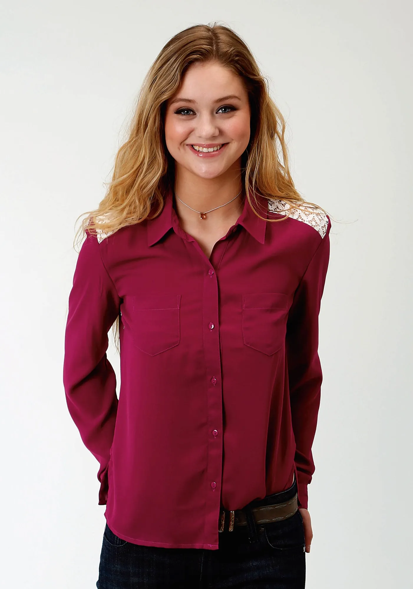 Party Look Urban Explorer Roper Five Star Womens Wine Polyester Crepe L/S Blouse