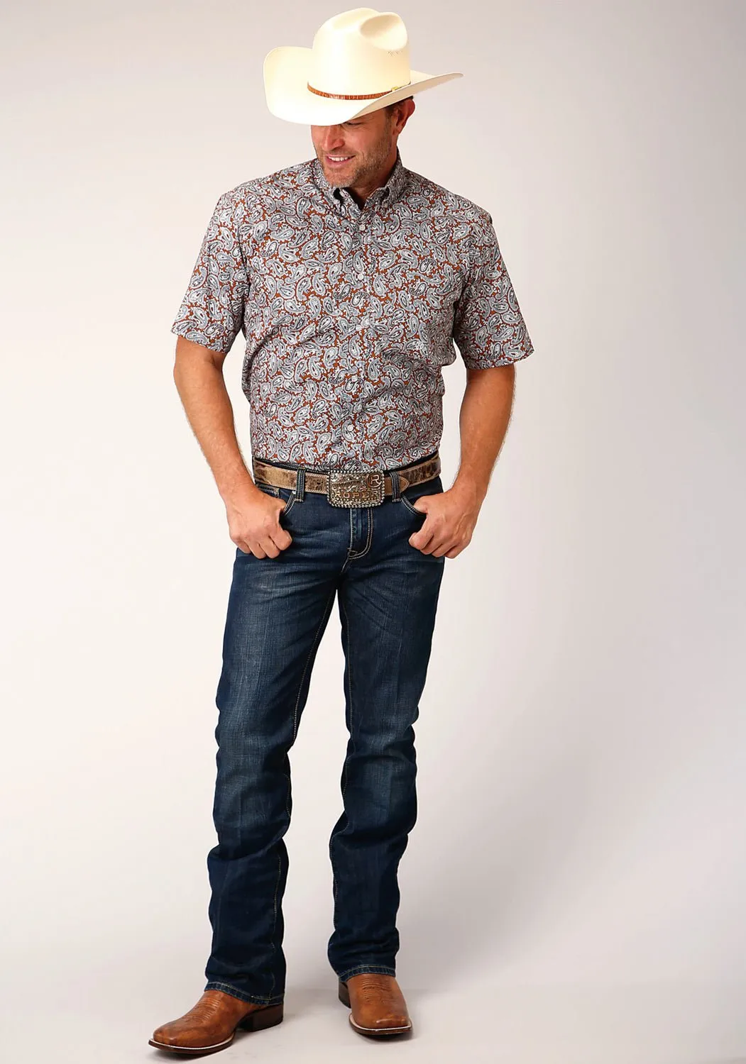 Ultra Soft Interior Roper Mens 1453 Copper Spring Orange 100% Cotton 1 Pkt S/S Shirt