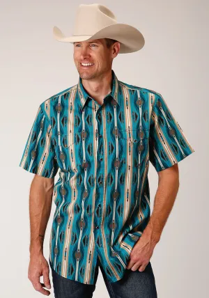 Roper Mens 1475 Aztec Stripe Green 100% Cotton S/S Shirt Workwear Ready Ventilated Back Panel Outerwear Companion Roper Mens 1475 Aztec Stripe Green 100% Cotton S/S Shirt