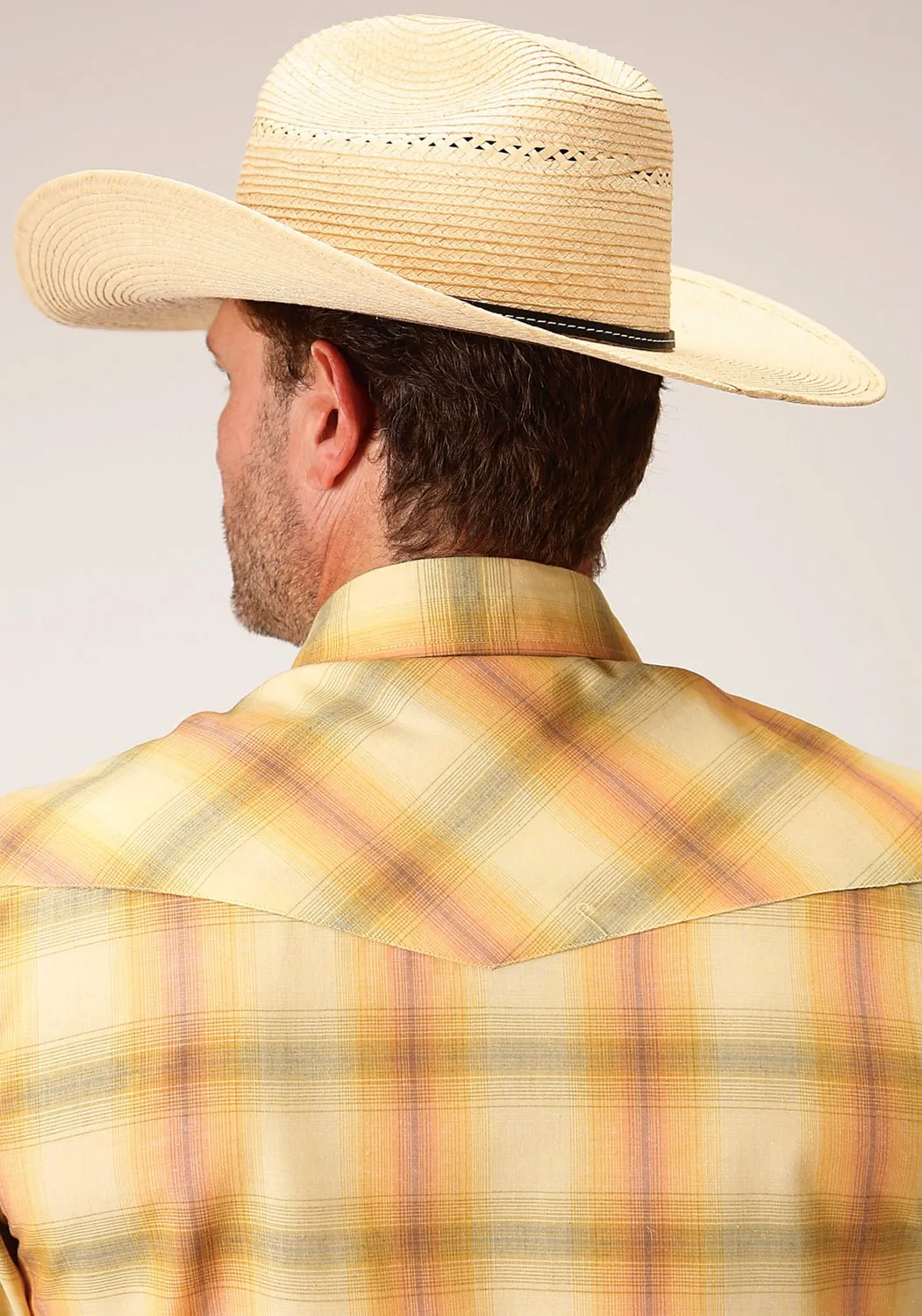 Roper Mens 1511 Plaid Yellow/Tangerine Cotton Blend Tall S/S Shirt Corporate Wear