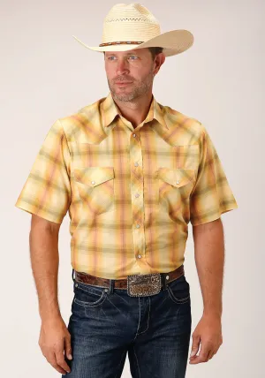 Roper Mens 1511 Plaid Yellow/Tangerine Cotton Blend Tall S/S Shirt Textured Fabric Roper Mens 1511 Plaid Yellow/Tangerine Cotton Blend Tall S/S Shirt Premium Quality