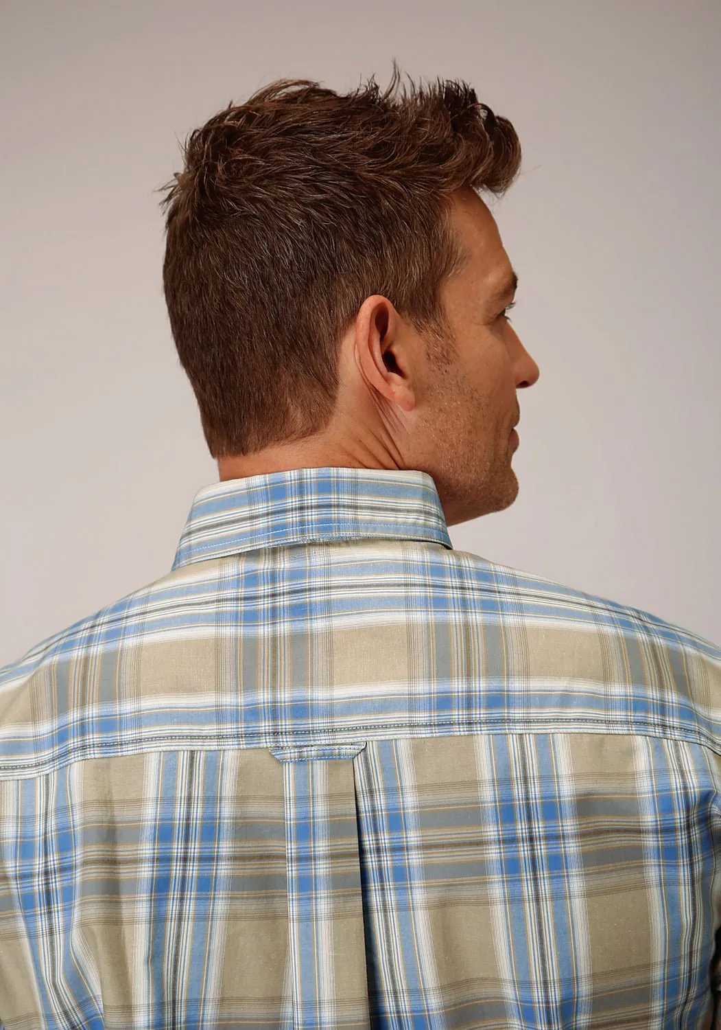 Distressed finish Outdoor Adventure Roper Mens 1552 Sandy Plaid Tan 100% Cotton 1 Pkt S/S Shirt