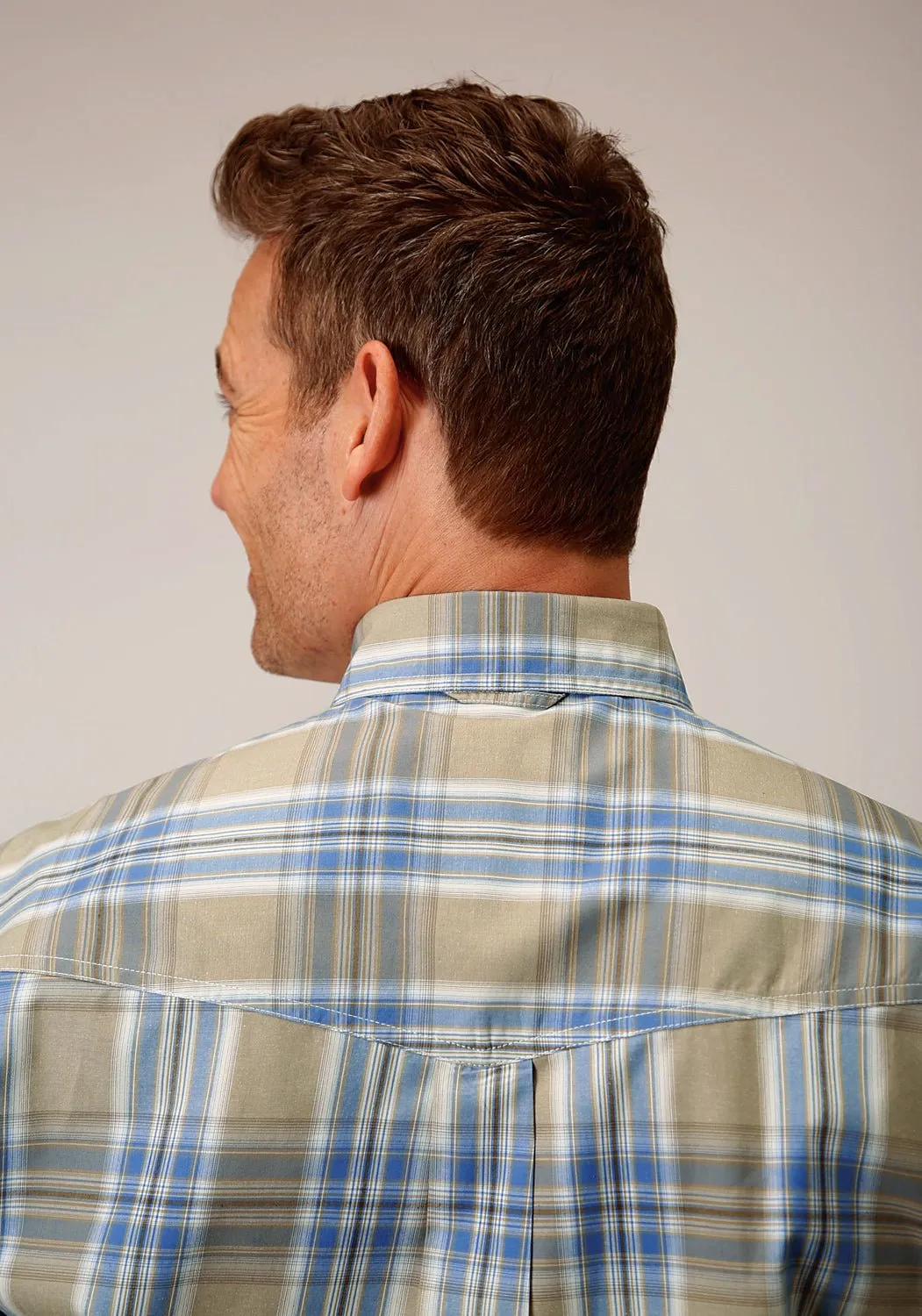 Networking Session High-Quality Fabric Roper Mens 1552 Sandy Plaid Tan 100% Cotton Btn S/S Shirt