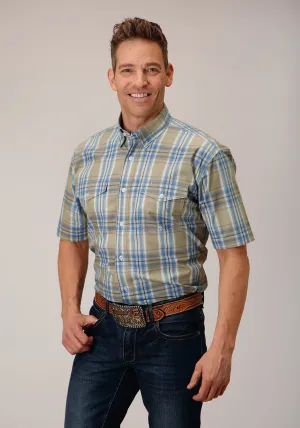 Roper Mens 1552 Sandy Plaid Tan 100% Cotton Btn S/S Shirt Asymmetrical hem Roper Mens 1552 Sandy Plaid Tan 100% Cotton Btn S/S Shirt Spring Trend