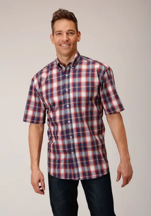 Roper Mens 1553 Independence Plaid Blue 100% Cotton 1 Pkt S/S Shirt Stain-Repellent Roper Mens 1553 Independence Plaid Blue 100% Cotton 1 Pkt S/S Shirt Plaid Design Timeless Fit