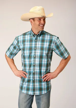 Roper Mens 1555 Meadow Plaid Green 100% Cotton 1 Pkt S/S Shirt V-Neck Cocktail Event Clean Edge Trim Roper Mens 1555 Meadow Plaid Green 100% Cotton 1 Pkt S/S Shirt
