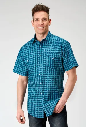 Roper Mens 1894 Scribble Blue 100% Cotton S/S Shirt Flex Fit Collar Stylish Comfort