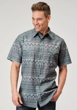 Roper Mens 1895 River Aztec Grey 100% Cotton S/S Shirt Contrast Stitching Striped style Comfortable Design Roper Mens 1895 River Aztec Grey 100% Cotton S/S Shirt