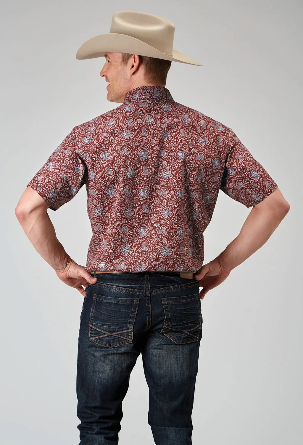 Roper Mens 1896 Vintage Paisley Red 100% Cotton S/S Shirt Holiday Style