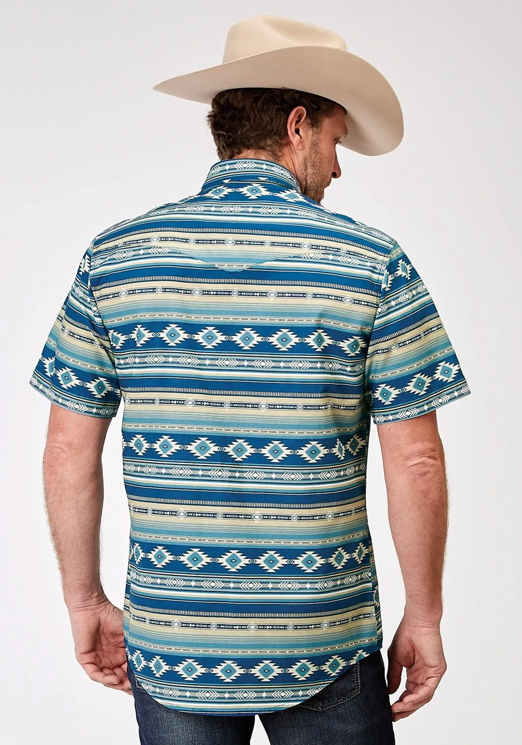 Fashion Comfort Timeless Style Roper Mens 1899 Aztec Blanket Blue 100% Cotton S/S Shirt