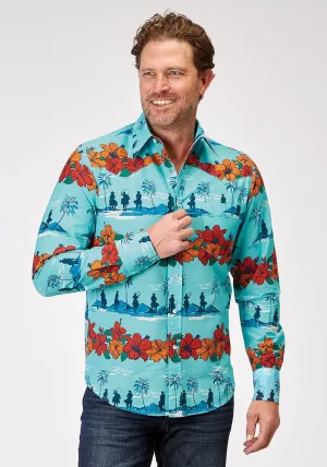 Roper Mens 1900 Hawaiian Blue 100% Cotton 1 Pkt L/S Shirt Non Restrictive Silhouette Roper Mens 1900 Hawaiian Blue 100% Cotton 1 Pkt L/S Shirt Team Building