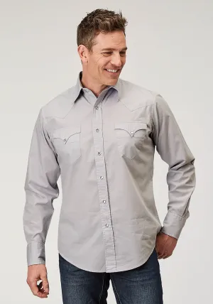 Roper Mens 1916 Solid Poplin Grey 100% Cotton Snap L/S Shirt Effortless Appeal Active Fit Practical Choice Roper Mens 1916 Solid Poplin Grey 100% Cotton Snap L/S Shirt