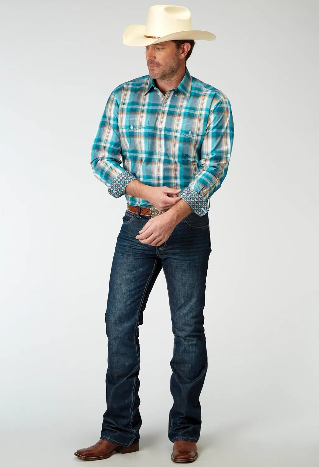 Subtle Details Summer Vibes Roper Mens 1939 Waters Edge Multi-Color 100% Cotton Btn L/S Shirt