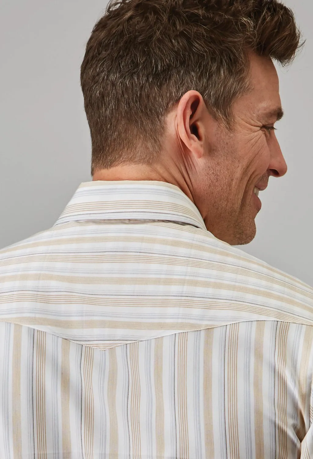 Roper Mens 1961 Neutral Stripe White Poly/Cotton L/S Shirt Functional Pocket