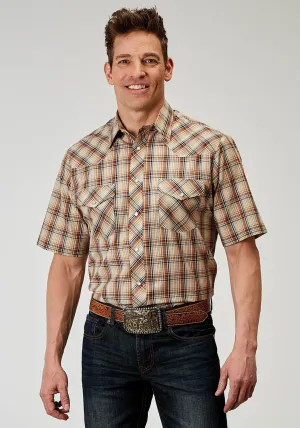 Roper Mens 1970 Brown Plaid Brown Cotton Blend S/S Shirt Classic Colors Button-up Roper Mens 1970 Brown Plaid Brown Cotton Blend S/S Shirt