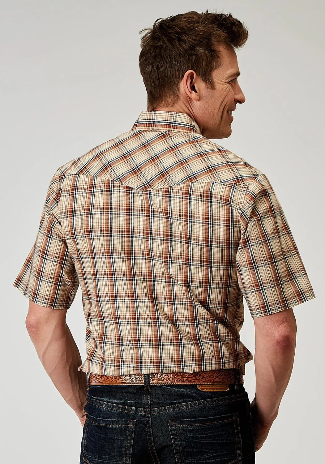 Layering Piece Date night Roper Mens 1970 Brown Plaid Brown Cotton Blend S/S Shirt
