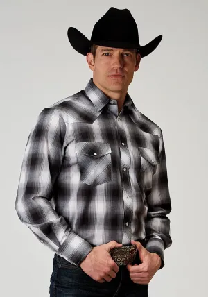 Roper Mens 1972 Plaid Black Cotton Blend L/S Shirt Light Wear Lightweight Wear Sustainable Design Roper Mens 1972 Plaid Black Cotton Blend L/S Shirt