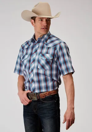 Roper Mens 1973 Americana Plaid Grey Cotton Blend S/S Shirt Distressed Look Roper Mens 1973 Americana Plaid Grey Cotton Blend S/S Shirt Cooling Mesh Lining