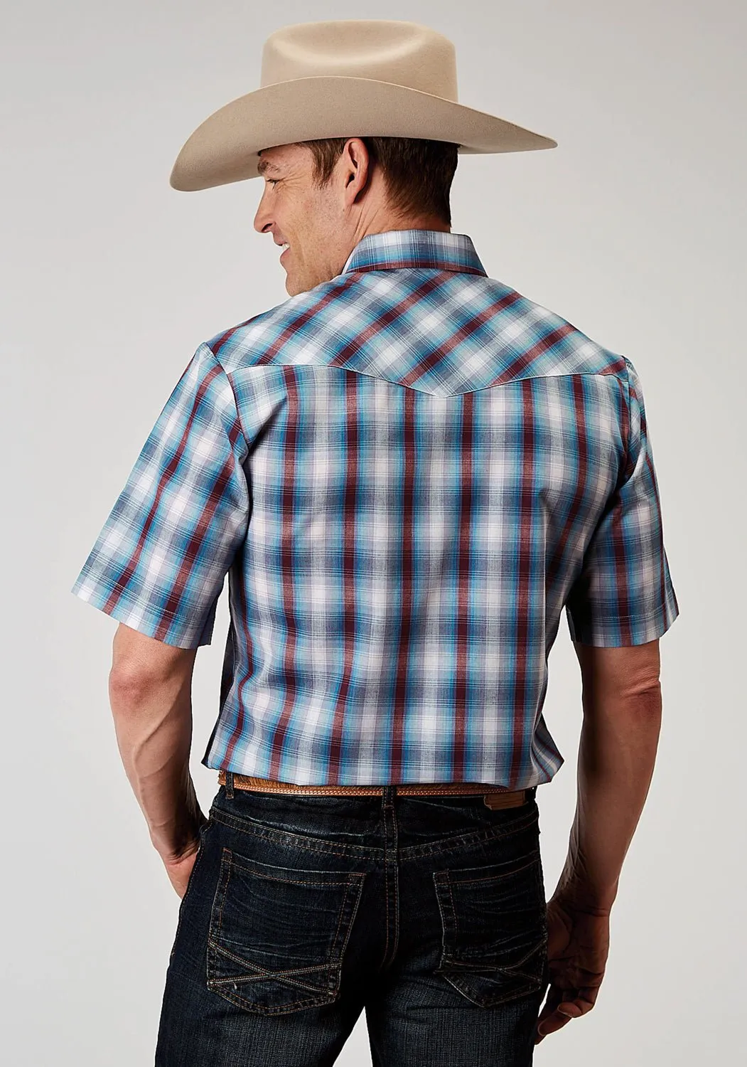 Simple Fit Brunch Outfit Roper Mens 1973 Americana Plaid Grey Cotton Blend S/S Shirt