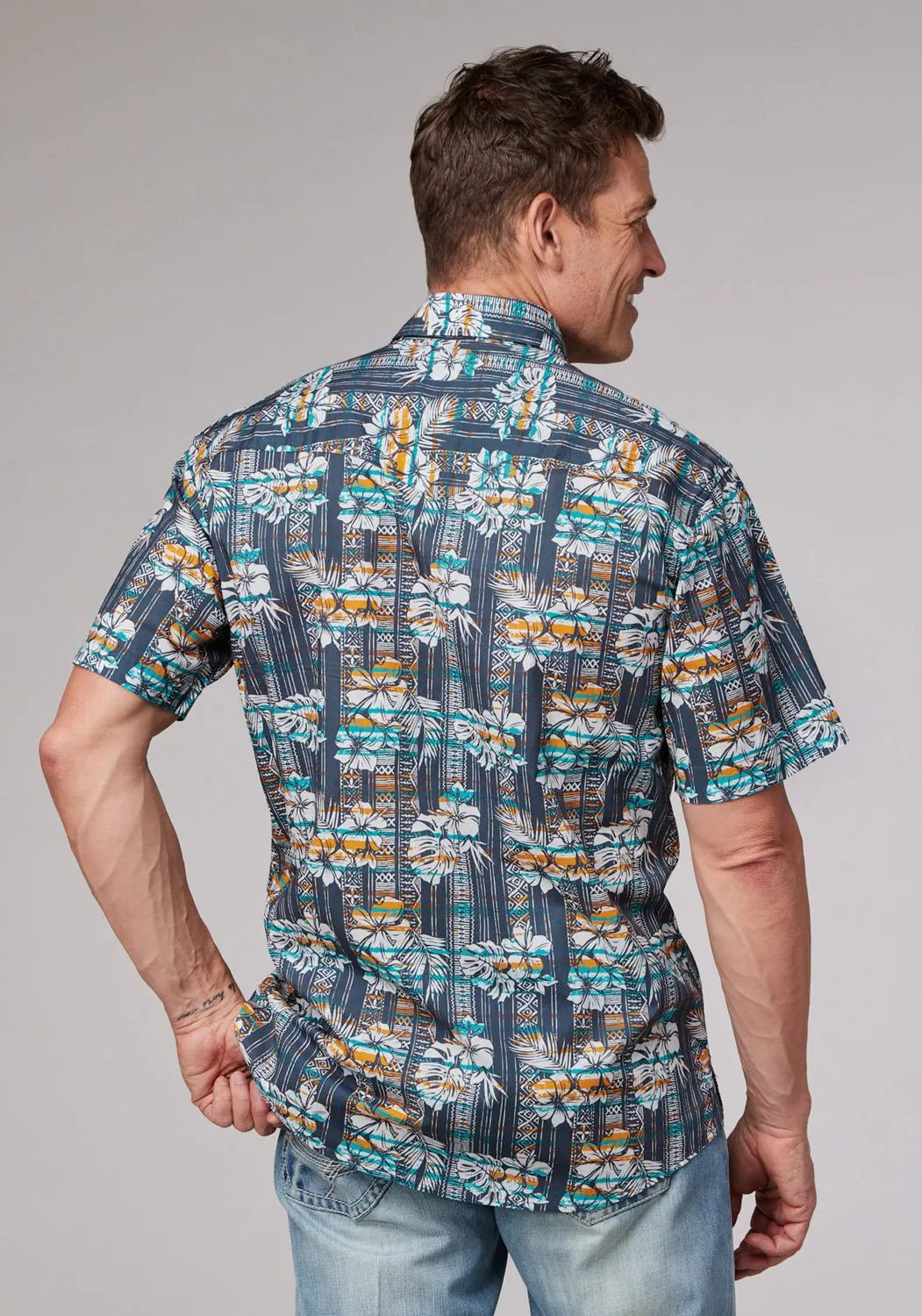 Roper Mens 2002 Distressed Tropical Grey 100% Cotton 1 Pkt S/S Shirt Warm Weather Wear