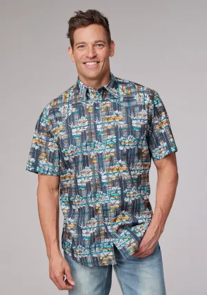 Roper Mens 2002 Distressed Tropical Grey 100% Cotton 1 Pkt S/S Shirt Ventilated Back Inner Layer Roper Mens 2002 Distressed Tropical Grey 100% Cotton 1 Pkt S/S Shirt