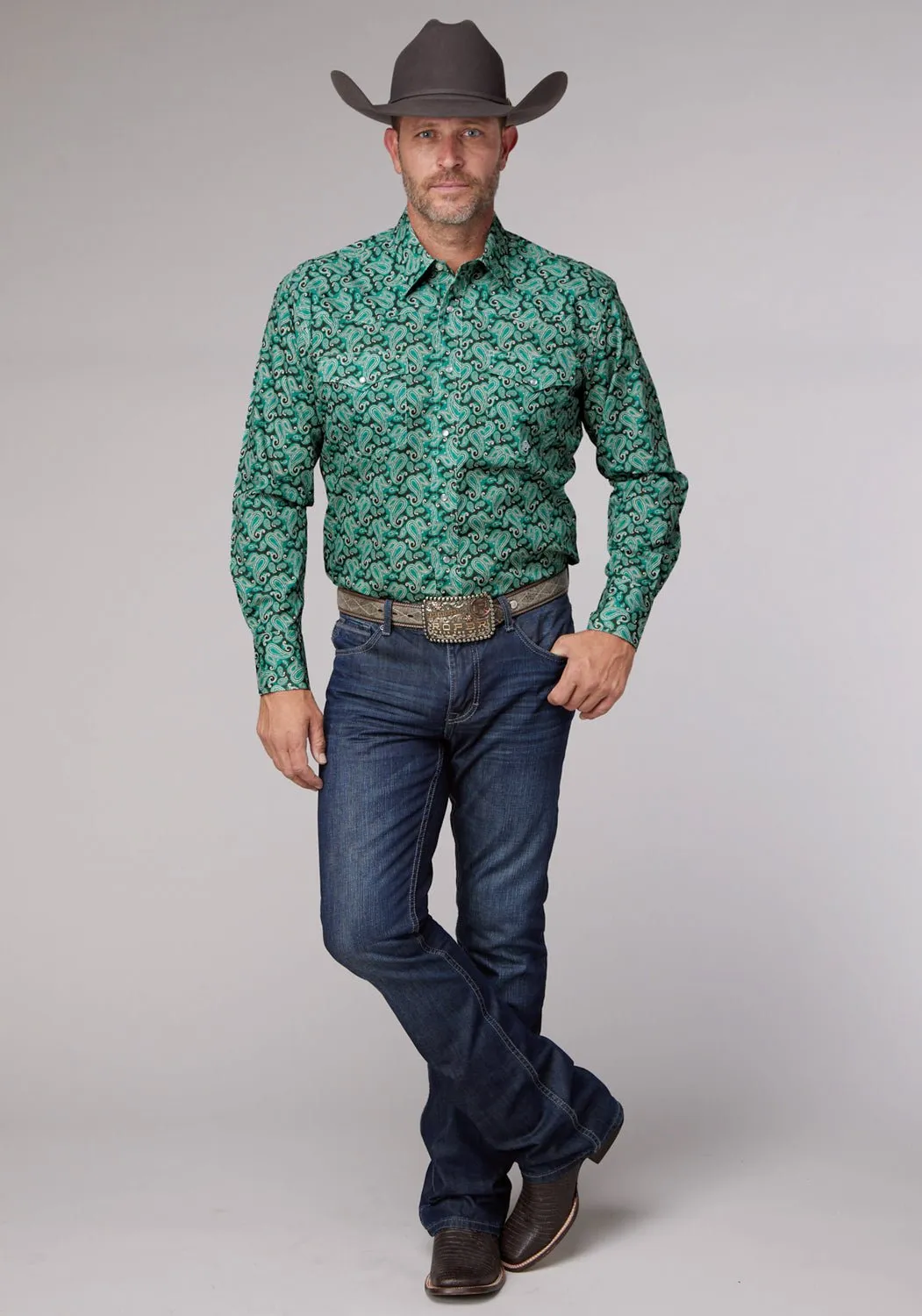 Roper Mens 2018 Jade Paisley Green 100% Cotton L/S Shirt Thermal Regulation Fabric Eco-Friendly Fabric
