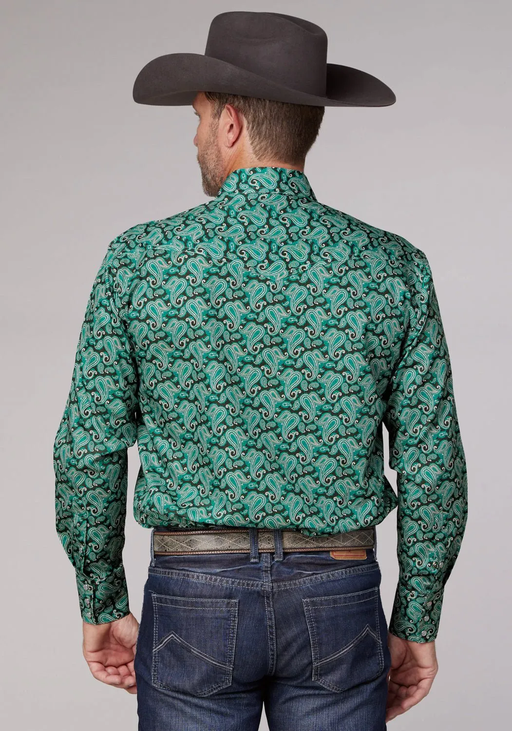 Country Escape Festive Look Roper Mens 2018 Jade Paisley Green 100% Cotton L/S Shirt