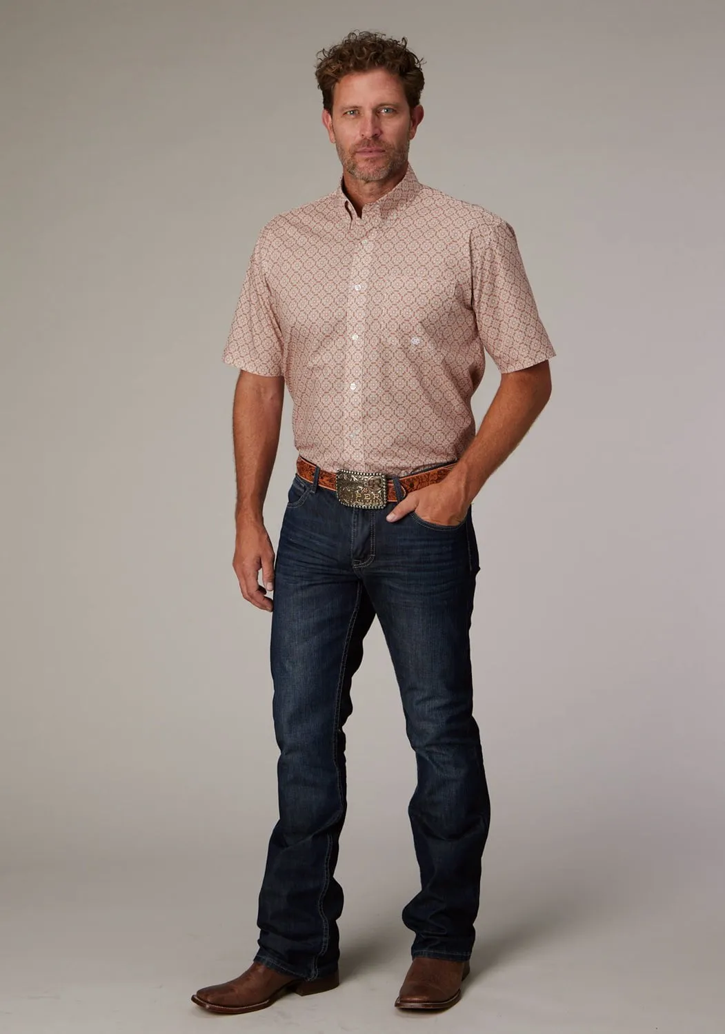 Roper Mens 2020 Medallion Clay 100% Cotton 1 Pkt S/S Shirt Student Essential High Street Fashion