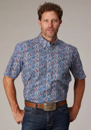 Roper Mens 2024 River Paisley Blue 100% Cotton 1 Pkt S/S Shirt Minimalist Design Roper Mens 2024 River Paisley Blue 100% Cotton 1 Pkt S/S Shirt Breathable Layer