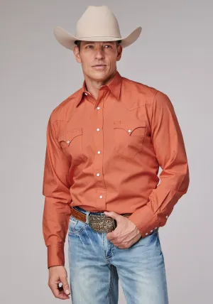 Roper Mens 2044 Solid Poplin Tangerine 100% Cotton L/S Shirt Sporty Appeal Job Interview Stretch Fit Technology Roper Mens 2044 Solid Poplin Tangerine 100% Cotton L/S Shirt