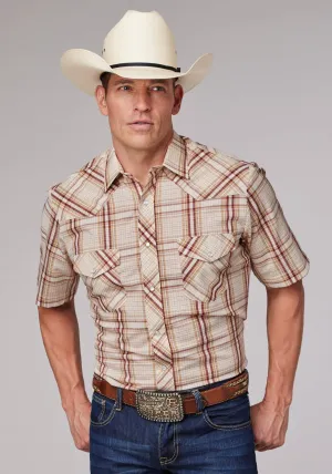 Roper Mens 2063 Plaid Tan/Cream Cotton Blend S/S Shirt Biodegradable Cloth Roper Mens 2063 Plaid Tan/Cream Cotton Blend S/S Shirt UV Protective Fabric