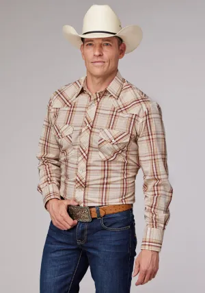 Roper Mens 2063 Tall Plaid Tan/Cream Cotton Blend L/S Shirt Lightweight Fashion Roper Mens 2063 Tall Plaid Tan/Cream Cotton Blend L/S Shirt Street Style Trendsetting Design