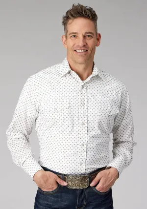 Roper Mens 2065 Mini Floral Cream/Taupe Cotton Blend L/S Shirt Cool Comfort Roper Mens 2065 Mini Floral Cream/Taupe Cotton Blend L/S Shirt Weekend Adventure Sustainable Material