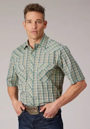 Roper Mens 2075 Plaid White/Cream Cotton Blend S/S Shirt Water Repellent Finish Thermal regulation Smooth Stitch Pattern Roper Mens 2075 Plaid White/Cream Cotton Blend S/S Shirt