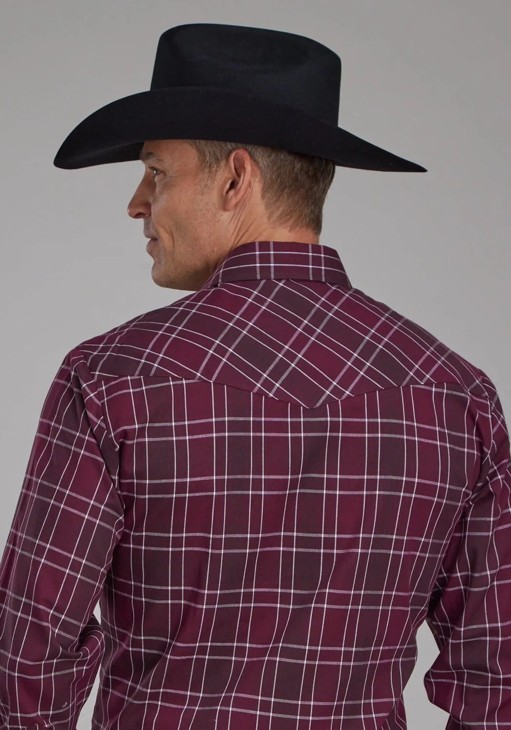 Layering Piece Reinforced Seams Roper Mens 2104 Plaid Wine/White Cotton Blend L/S Shirt