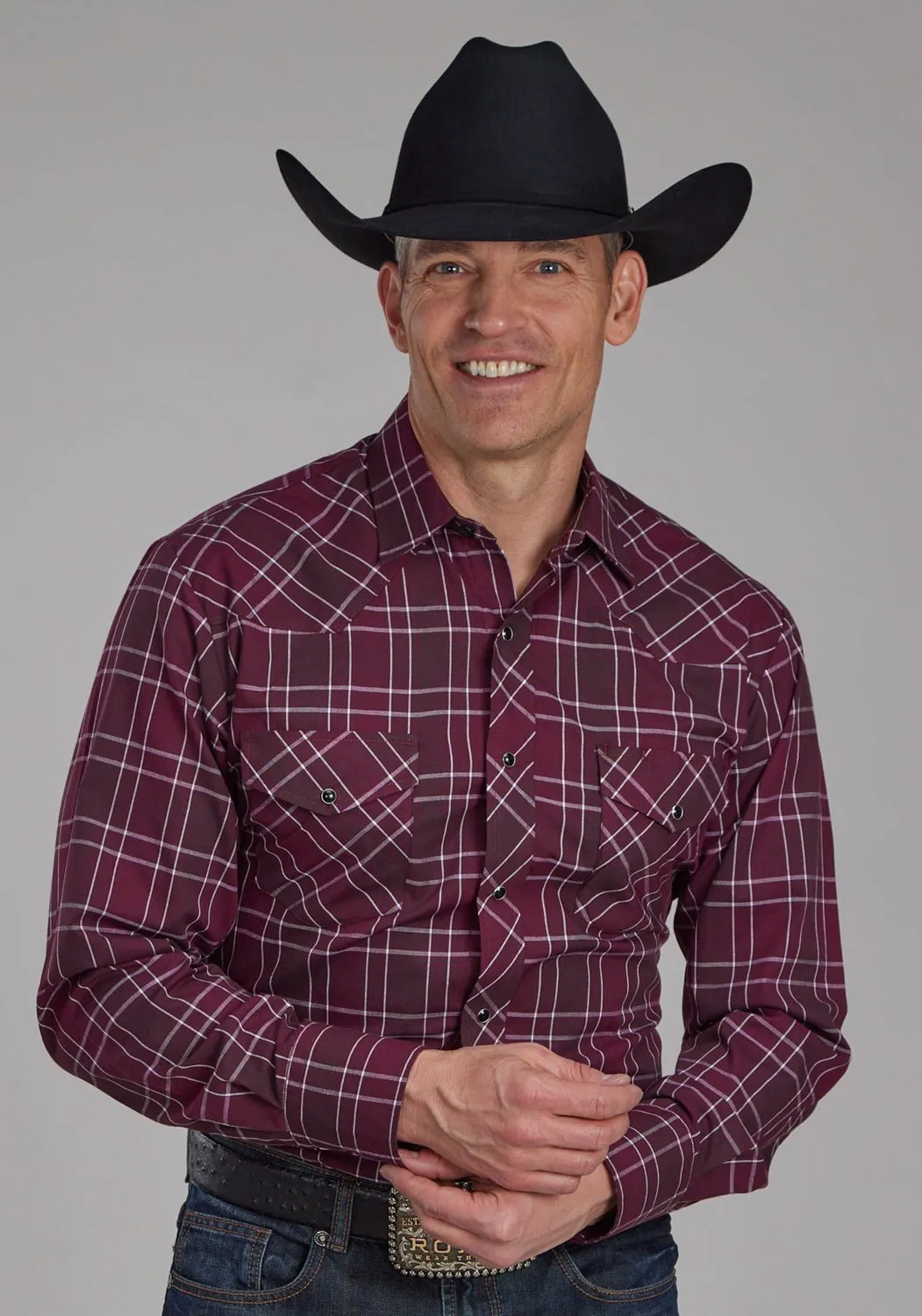 Trendy Wear Animal Print Roper Mens 2104 Plaid Wine/White Cotton Blend L/S Shirt