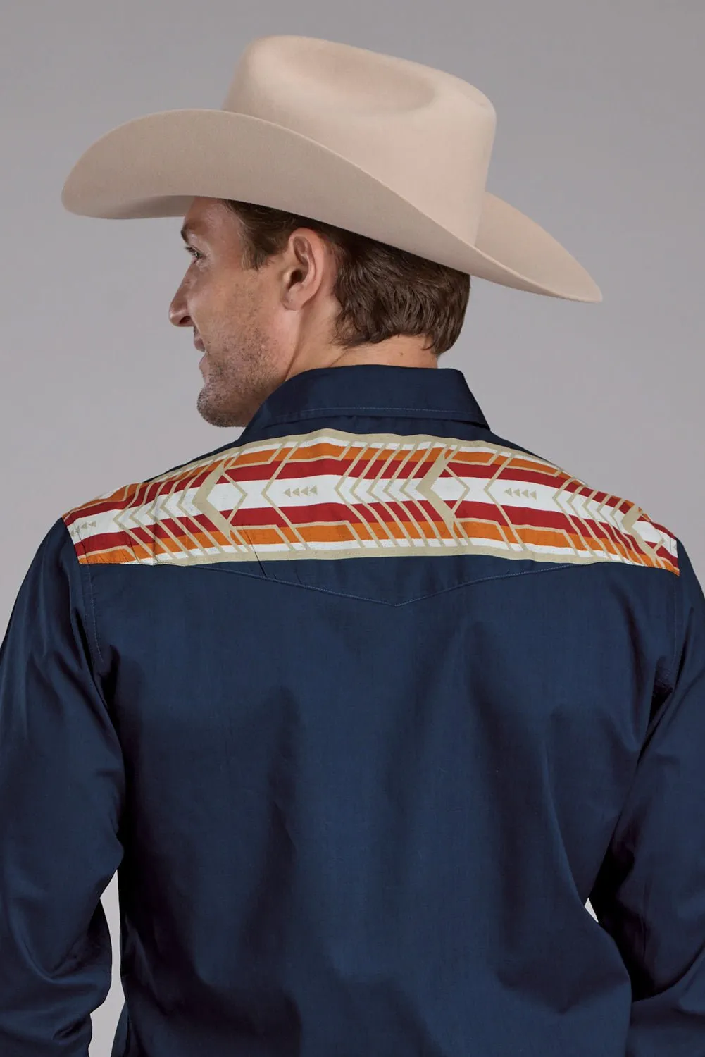 Regular Fit Roper Mens 2136 Aztec Border Blue 100% Cotton L/S Shirt