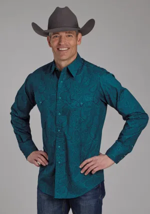 Roper Mens 2167 Tonal Paisley Green 100% Cotton L/S Shirt Youthful Energy Roper Mens 2167 Tonal Paisley Green 100% Cotton L/S Shirt Dressy look Quick Dry Construction