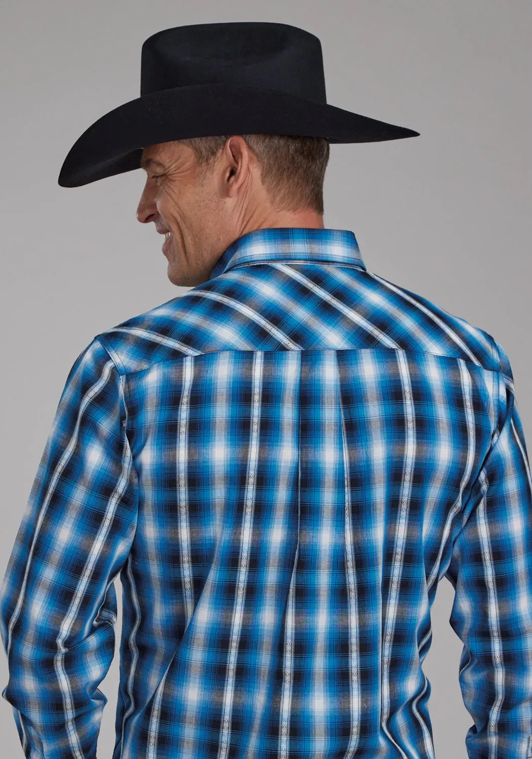 Flexible Mobility Roper Mens 2173 Aztec Dobby Blue 100% Cotton L/S Shirt