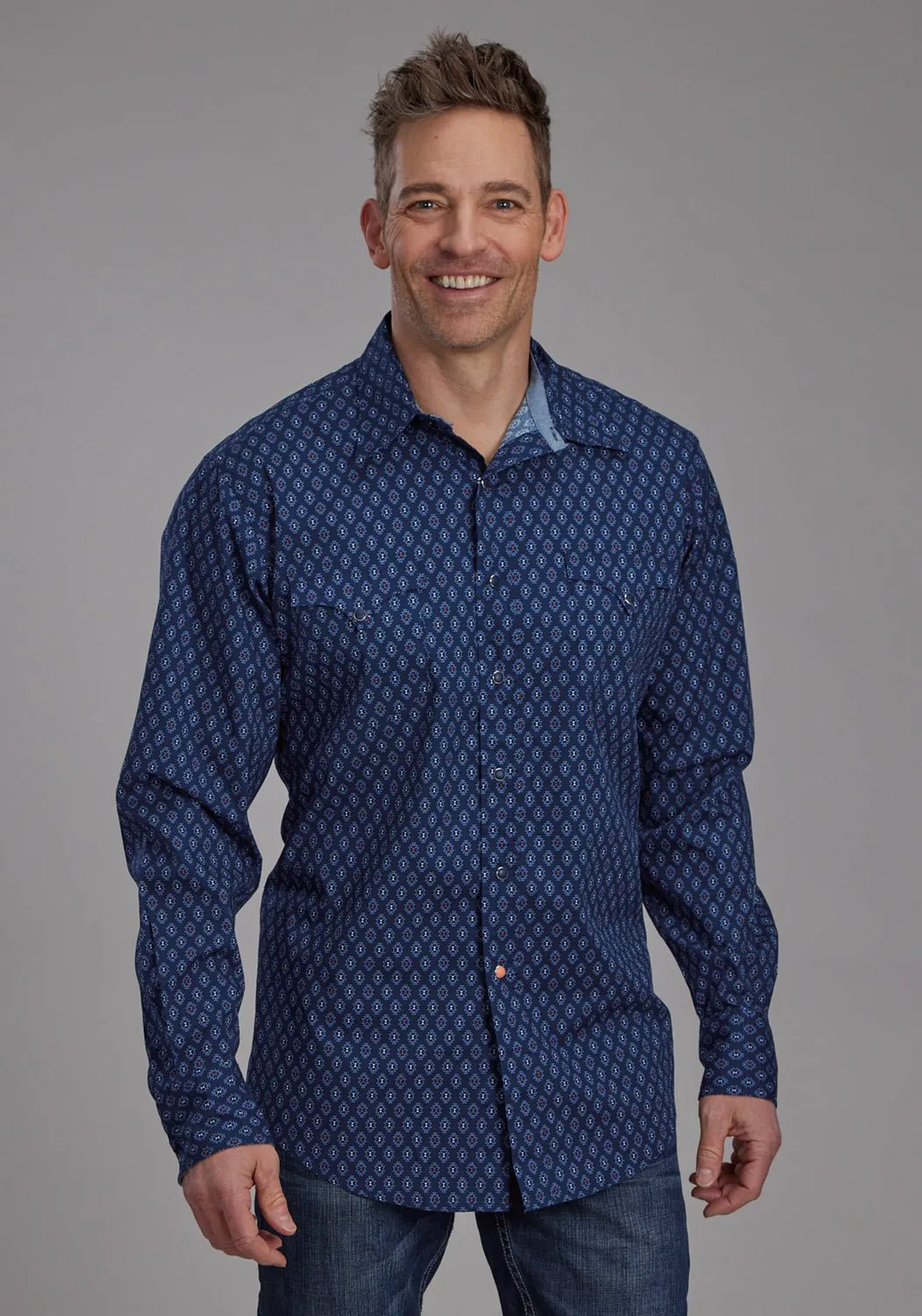 Sophisticated Elegance Eco-Friendly Choice Roper Mens 2177 Aztecs Blue 100% Cotton L/S Shirt