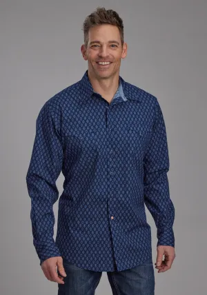 Roper Mens 2177 Aztecs Blue 100% Cotton L/S Shirt Casual Trends Roper Mens 2177 Aztecs Blue 100% Cotton L/S Shirt Wrinkle Free Care