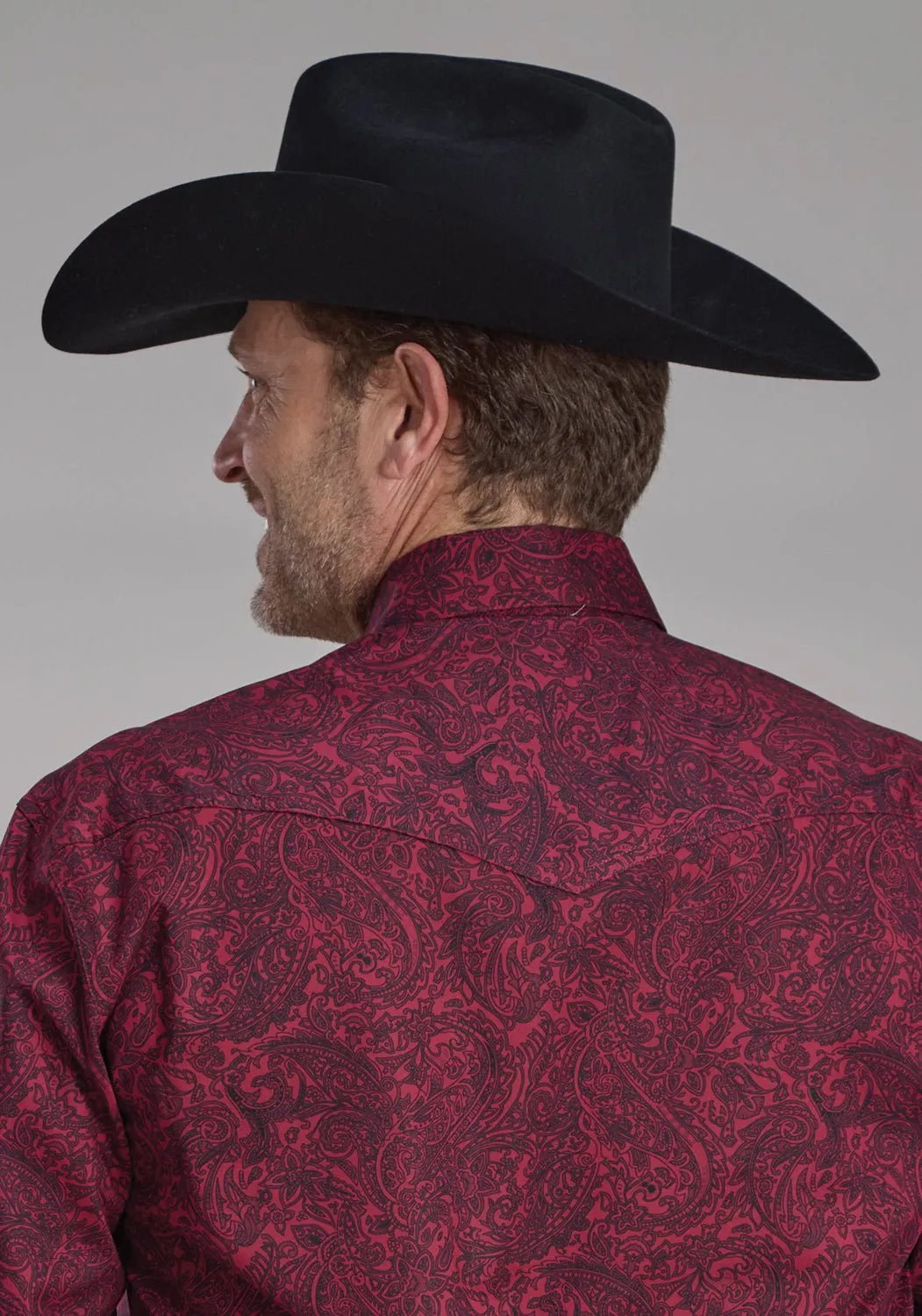 Solid Hue Artistic Design Roper Mens 2241 Paisley Burgundy 100% Cotton L/S Shirt