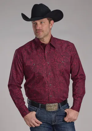 Roper Mens 2241 Paisley Burgundy 100% Cotton L/S Shirt Noise Free Fabric Texture Reinforced Shoulders All-Weather Wear Roper Mens 2241 Paisley Burgundy 100% Cotton L/S Shirt
