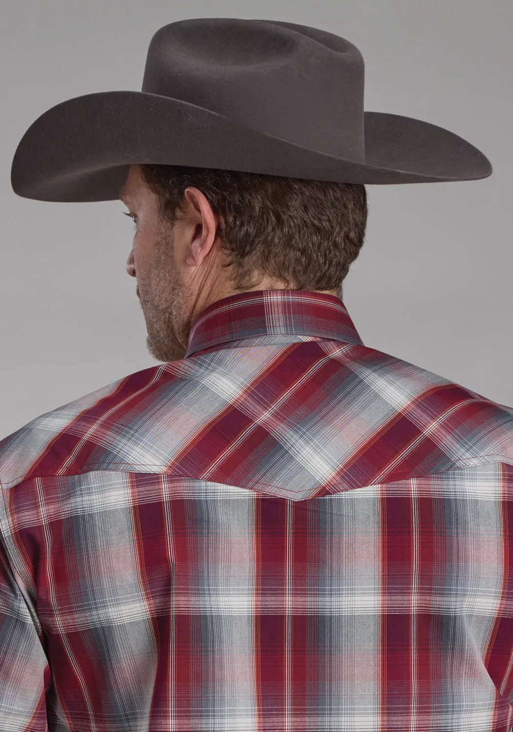 Active Fit Roper Mens 2248 Plaid Wine/Smoke 100% Cotton Tall L/S Shirt