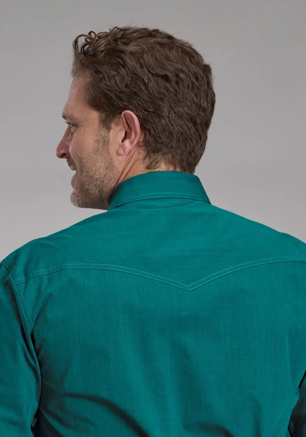 Functional Comfort Go-To Look Roper Mens 2249 Black Fill Teal 100% Cotton Tall L/S Shirt