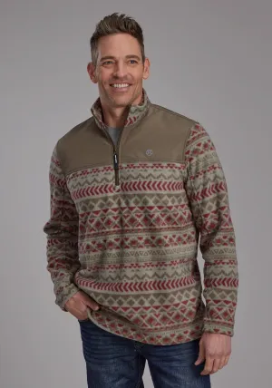 Roper Mens 2321 Aztec Print Red/Olive Fleece Pullover Sweater Tear-resistant Waffle Weave Roper Mens 2321 Aztec Print Red/Olive Fleece Pullover Sweater